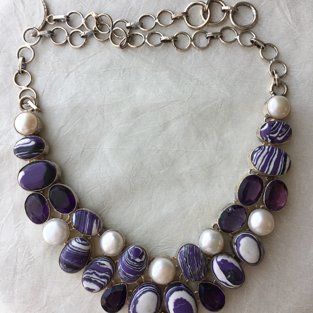 2x HP - Purple Stone Statement Necklace - Picture 3 of 3